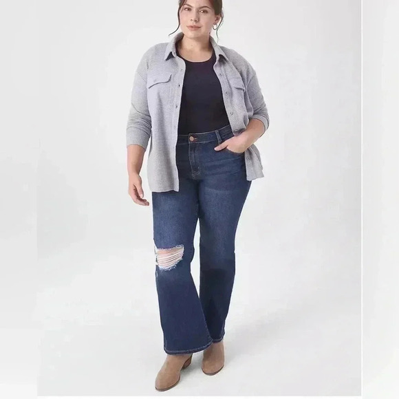 Lane Bryant Relaxed Lumber Jane Button-Down Waffle Knit Shacket Top Sz 14 16 1X - Picture 8 of 9